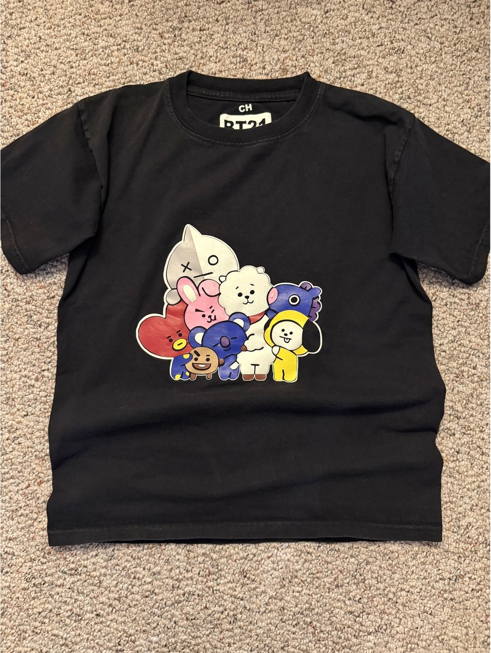 BT21 characters graphic black tee shirt